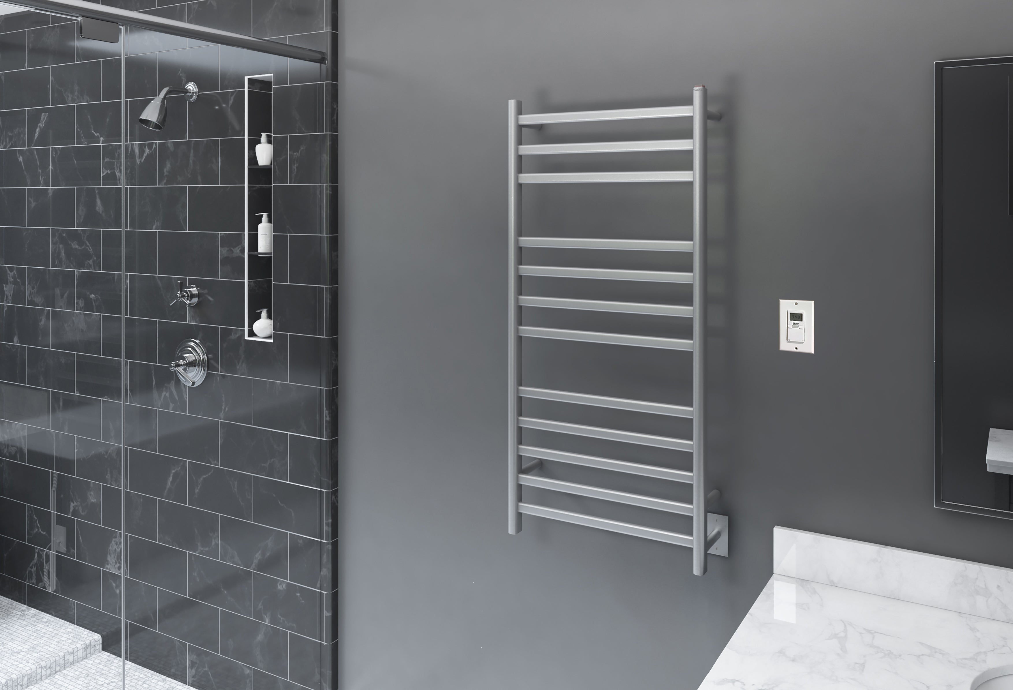 Prima Dual XL 12 Bar Hardwired & Plug-in Stainless Steel Towel Warmer with Timer - Premium Bathroom Heated Towel Rack for Spa, Luxury Hotels and Home Use