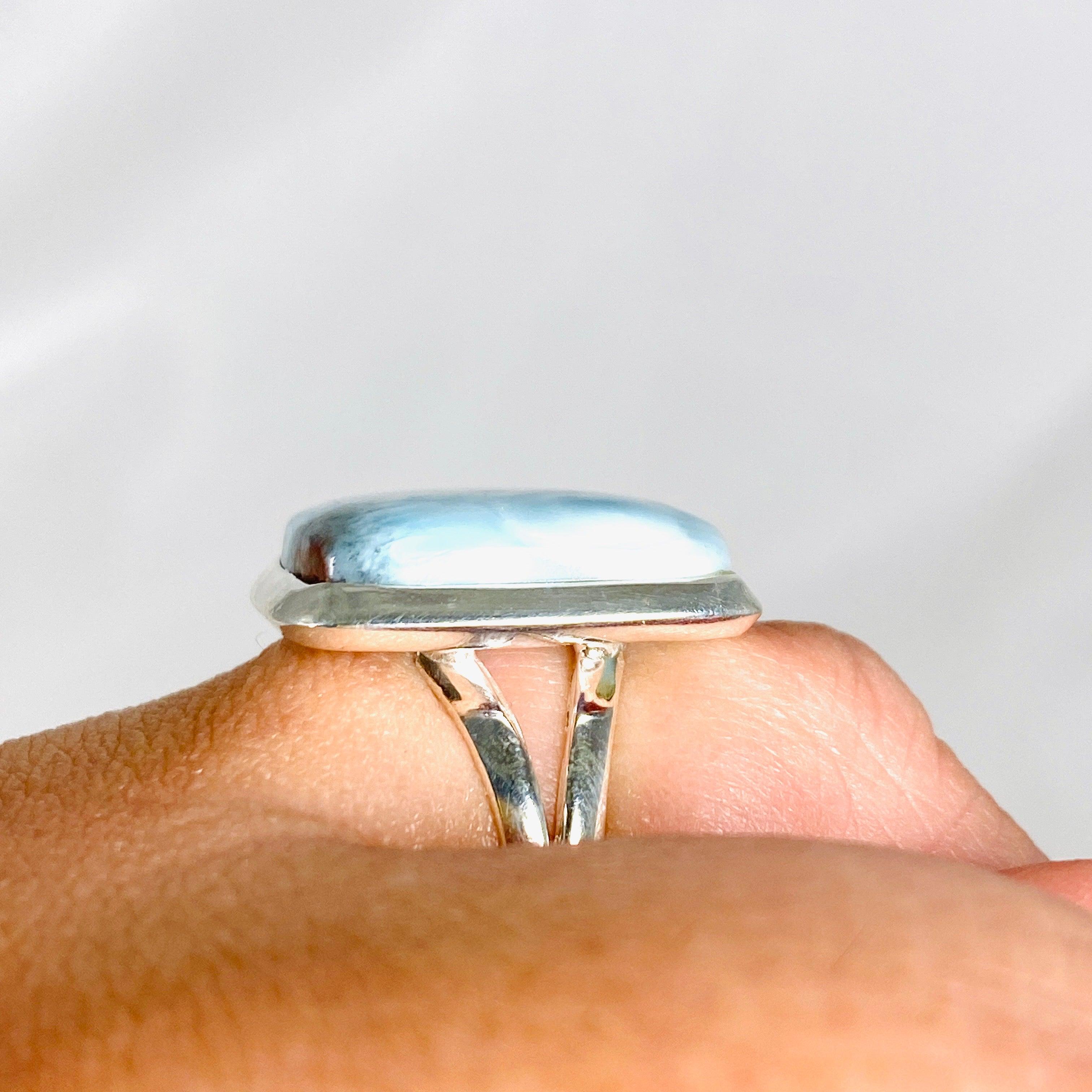 Larimar Square Ring Size 10 - Genuine Blue Stone Silver Jewelry for Women - Perfect for Beach Vacation, Boho Fashion & Gift Giving