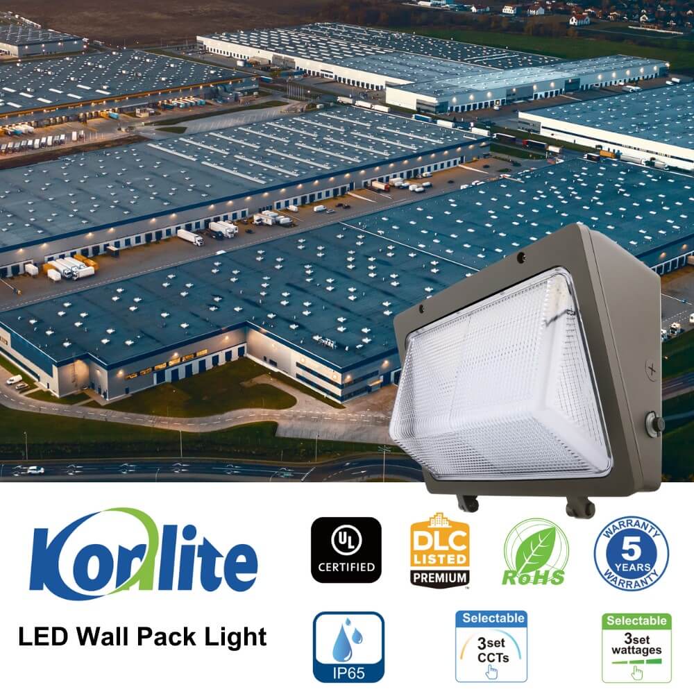 Konlite KWPT LED Wall Pack Light - 125W/105W/76W Selectable, 17,450 Lumens, 5000K/4000K/3000K CCT, Dimmable, 120-277V, 400W Metal Halide Equivalent - Perfect for Warehouse, Parking Lot, and Building Exterior Lighting