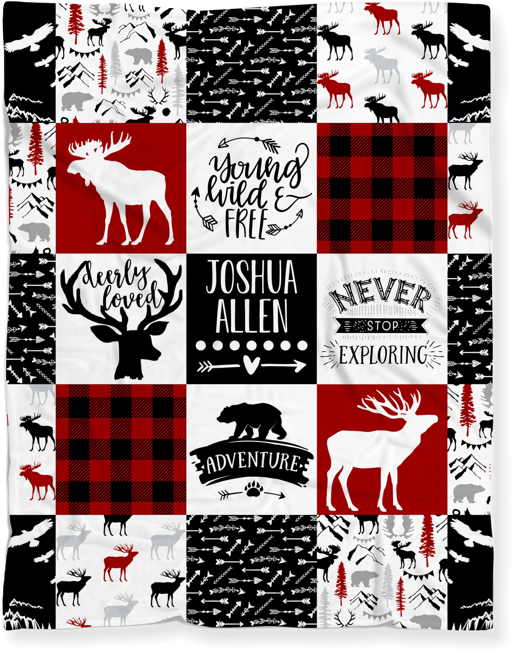 Custom Personalized Minky Baby Blanket with Deer, Moose & Bear - Soft Woodland Adventure Blanket for Newborns & Toddlers - 50