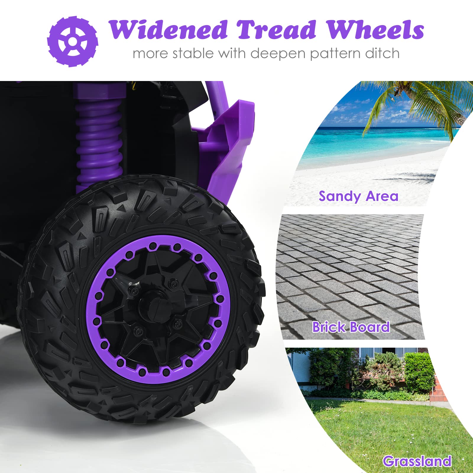 OLAKIDS 12V Kids Ride On ATV - Electric Battery Powered 4 Wheeler Toy Car for Toddlers & Children with LED Lights, Music, Horn - High & Low Speed, Soft Start - Purple Quad Vehicle for Boys & Girls | Outdoor Play, Birthday Gift, Backyard Fun