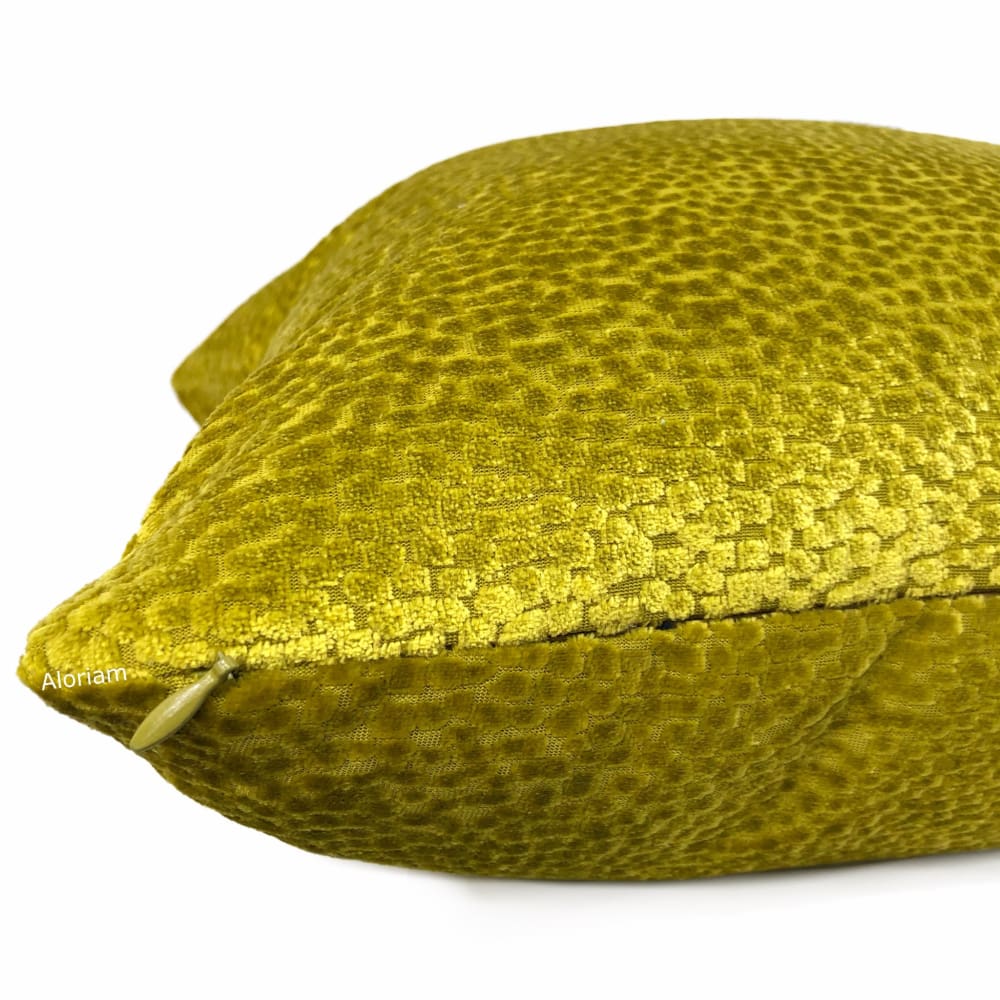 Comtessa Acid Yellow Gold Velvet Dots Pillow Cover - Luxury Decorative Throw Pillow Case for Sofa, Bed & Home Decor - 18x18 Inches