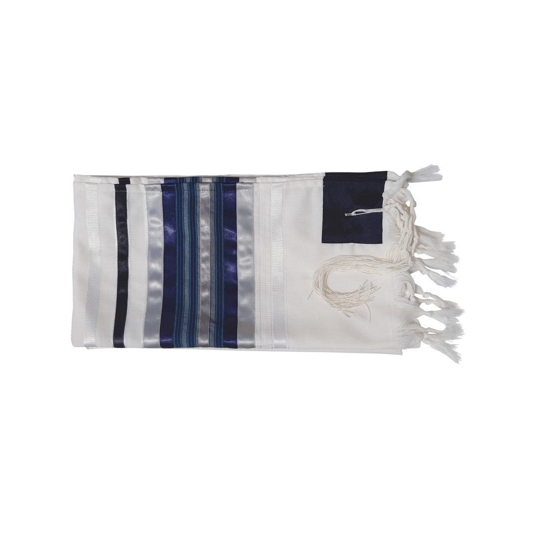 Exclusive Wedding Tallit Shawl - Blue, Gray & Silver Striped Prayer Scarf for Jewish Ceremonies & Special Occasions