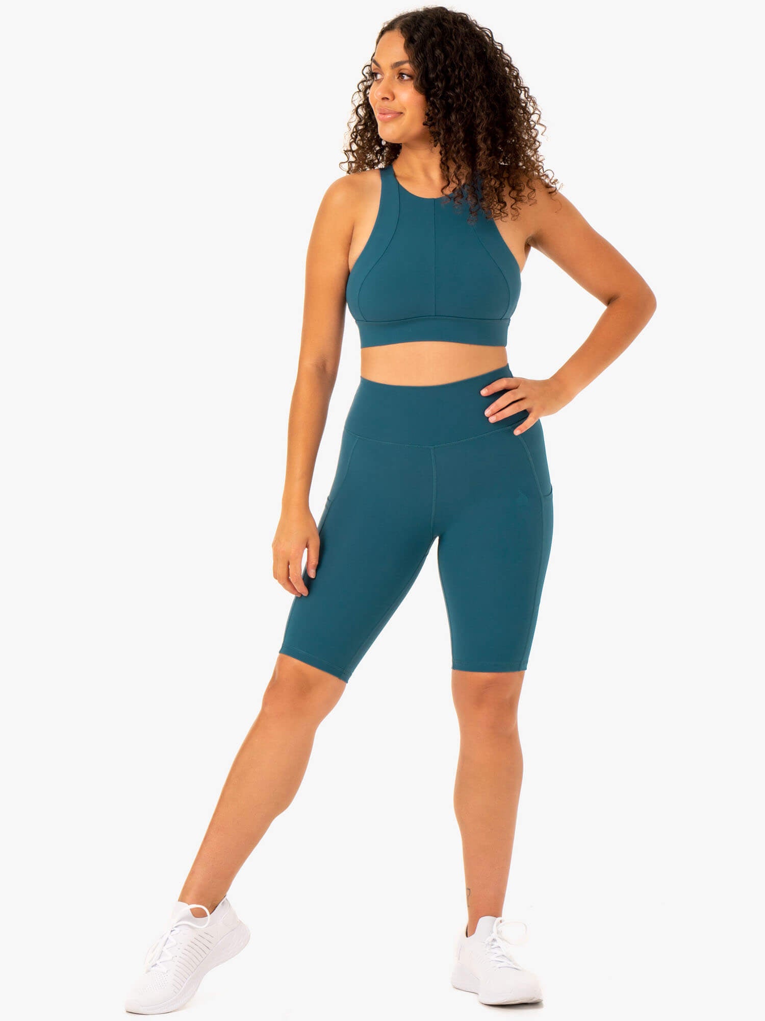 Reset High Waisted Pocket Bike Shorts for Women - Teal Color - Perfect for Cycling, Workouts & Casual Wear