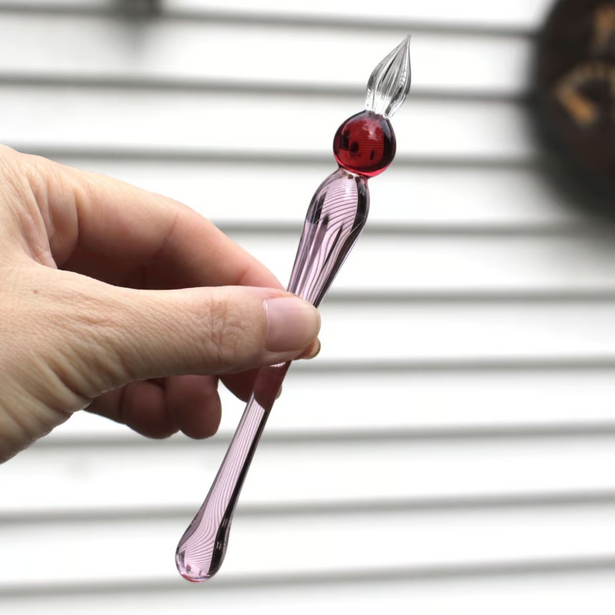 Japanese Glass Dip Pen - Short Pink Calligraphy Pen for Handwriting & Art, Perfect Gift for Writers, Artists & Stationery Lovers - Ideal for Lettering, Journaling & Creative Writing