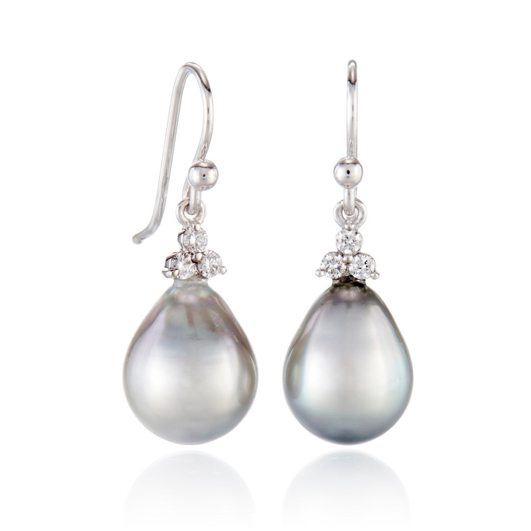 Madison Drop Earrings - Baroque Silver Tahitian Pearls & Diamonds | Elegant Pearl Jewelry for Women | Perfect for Weddings, Parties & Special Occasions