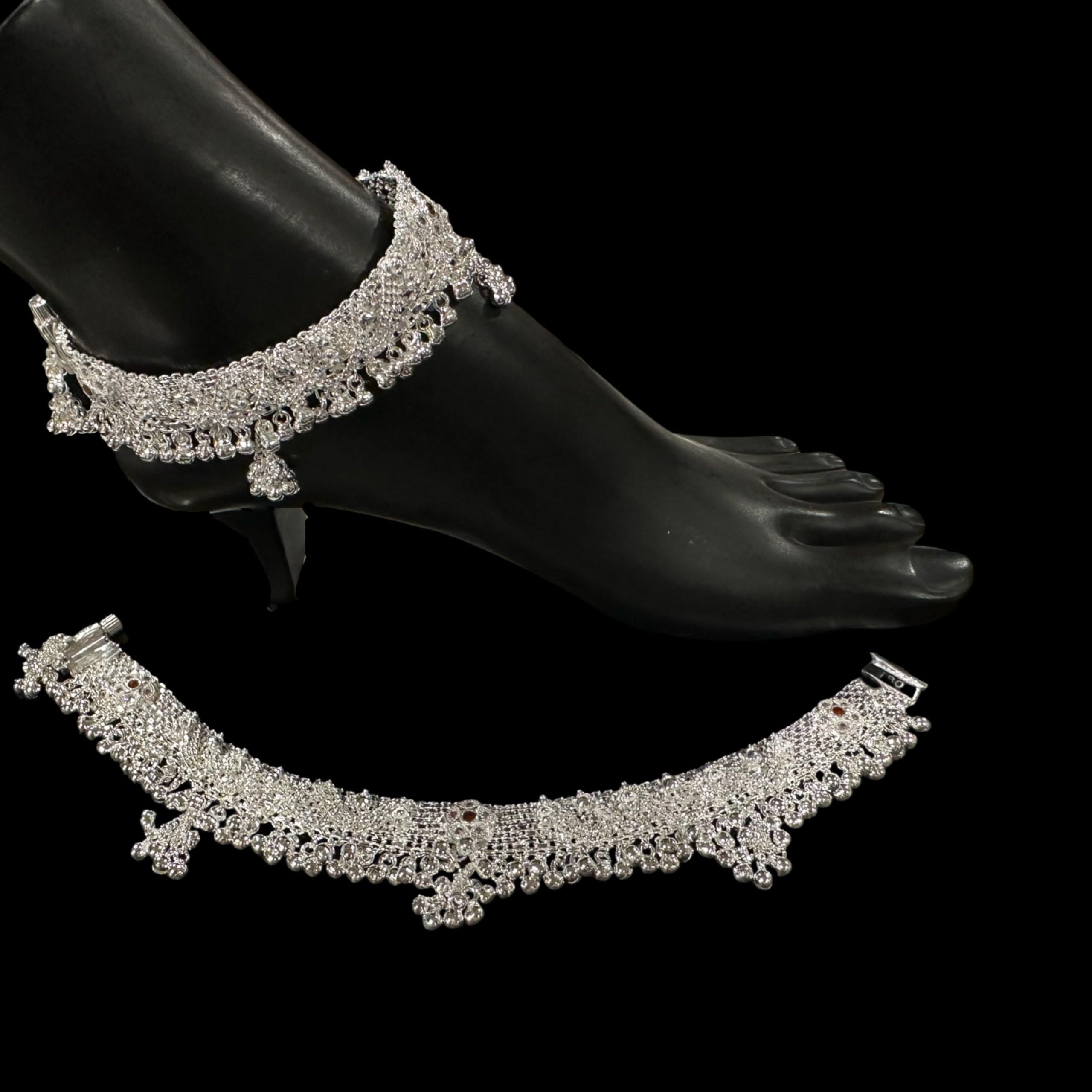 Balaji 800 Silver Rajwada Hallmarked Pajeb Anklet with Meenakari Work - Style #27 | Traditional Indian Anklet for Women | Perfect for Weddings, Festivals & Cultural Events