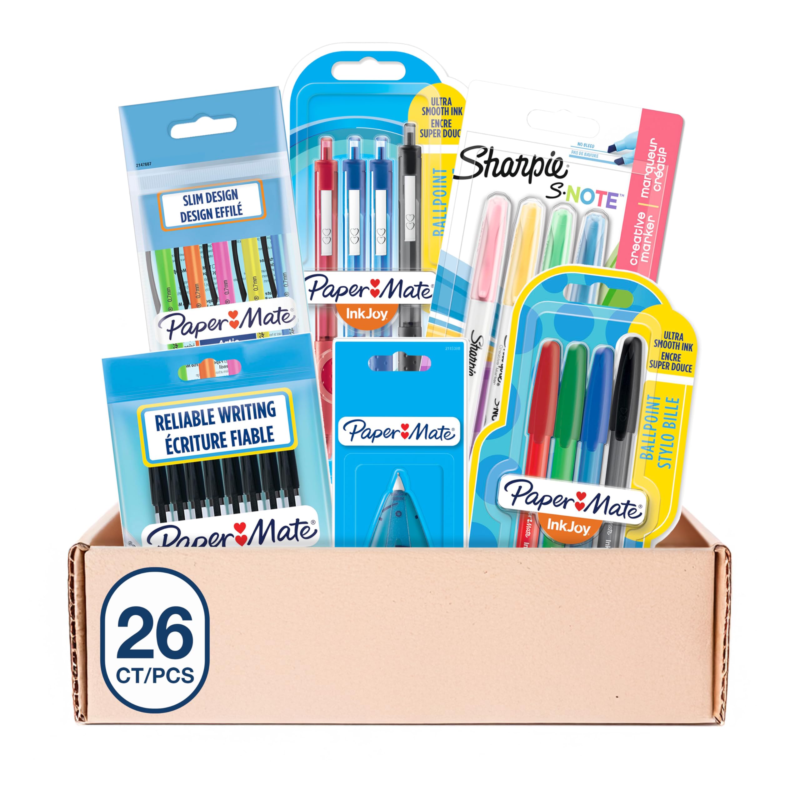 Sharpie & Paper Mate Pen Set - 26ct Ballpoint Pens, Highlighters & Pencils for School, Office
