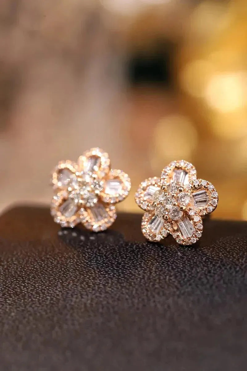 18K Yellow Gold Diamond Stud Earrings for Women - 0.79ct Natural Diamond Flower Design Wedding Jewelry | Romantic Gift for Anniversary, Engagement & Special Occasions
