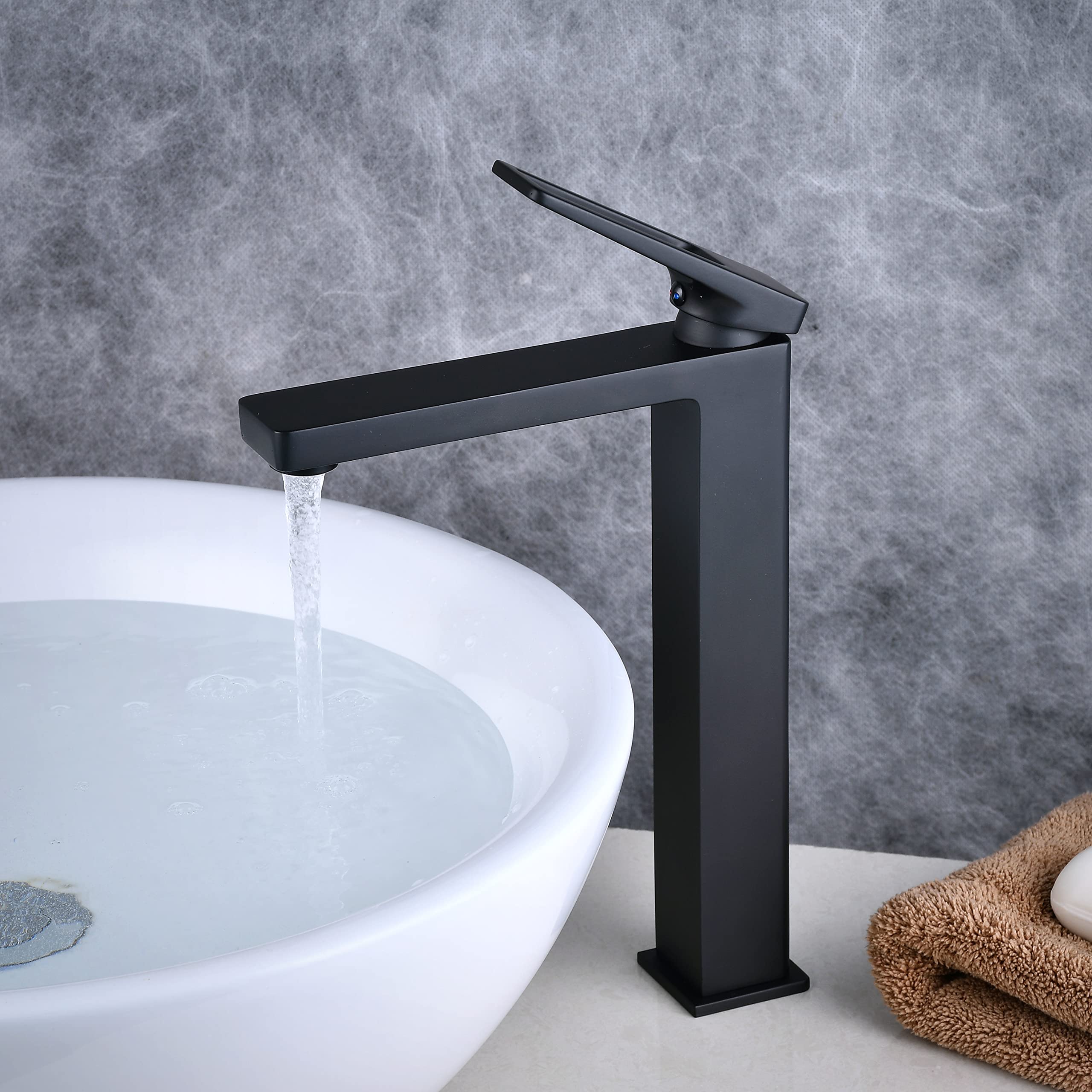SHUNLI Matte Black Single Hole Tall Bathroom Sink Faucet - Modern Single Handle Vessel Sink Faucet with Lavatory Mixer Tap for Bathroom Vanity - Perfect for Modern Homes, Luxury Hotels & Spa Retreats