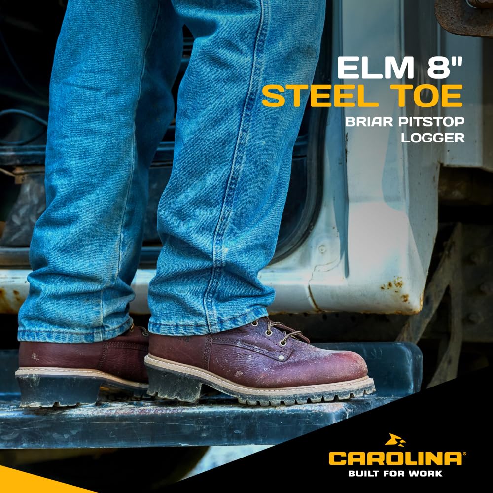 **Carolina Elm 8-Inch Steel Toe Logger Work Boots for Men - Rugged Leather Upper, Comfort Footbed, Oil & Slip-Resistant Rubber Lug Outsole, EH Rated - Ideal for Construction, Logging & Heavy-Duty Work**