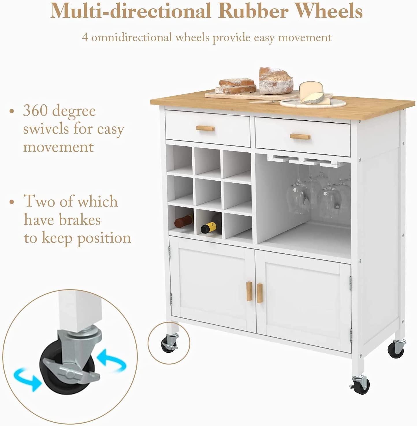 Goujxcy Rolling Kitchen Island with Storage - Mobile Kitchen Cart with Drawer, Door Cabinet & Open Shelf, Large Trolley for Dining Room, Perfect for Small Spaces & Home Organization