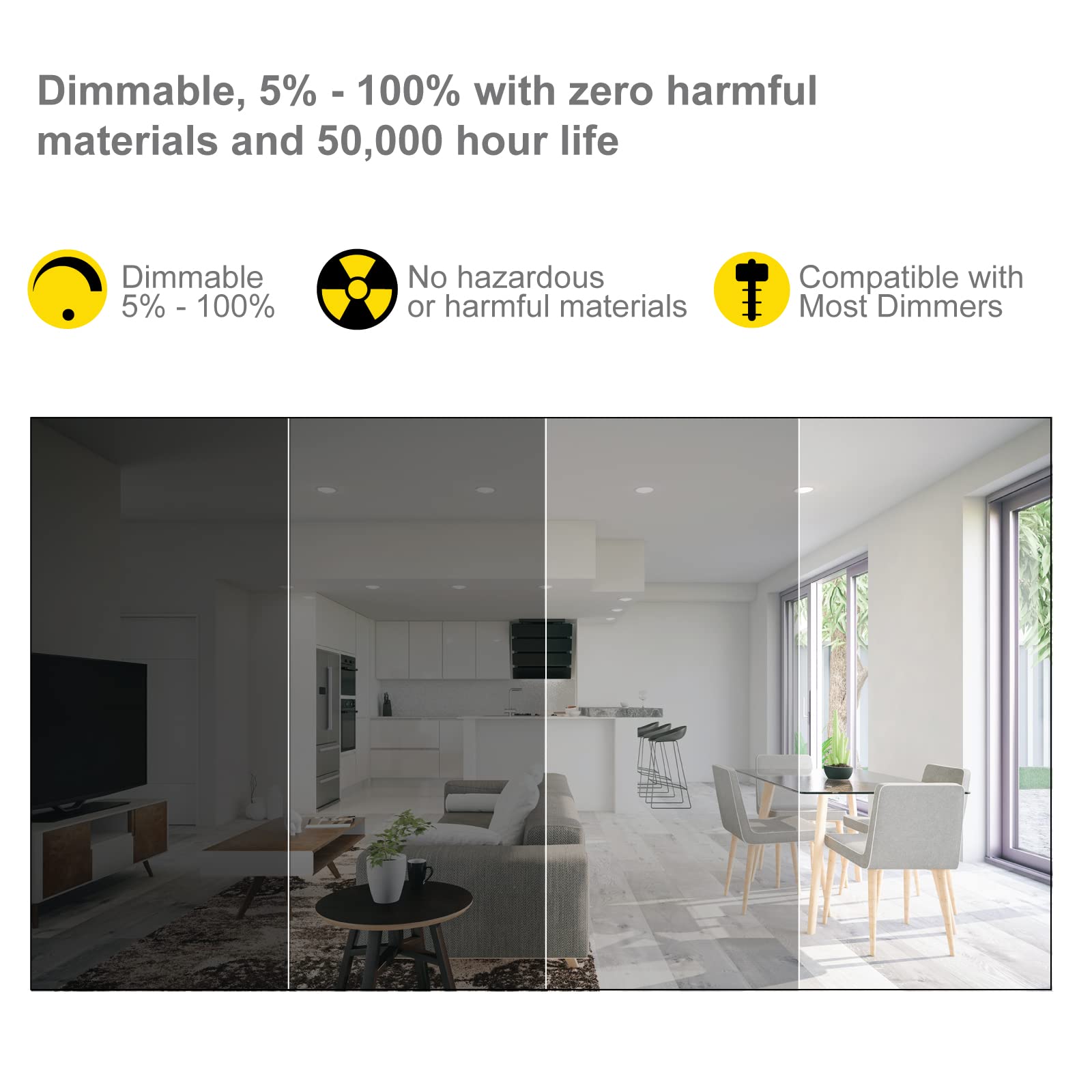 NUWATT 3 Inch LED Gimbal Recessed Lights - Black Square, 5CCT Selectable (2700K-5000K), 8W 600 Lumens, IC & Wet Rated, 120V Dimmable Canless Adjustable Downlight - 4 Pack - Perfect for Living Rooms, Kitchens & Bathrooms