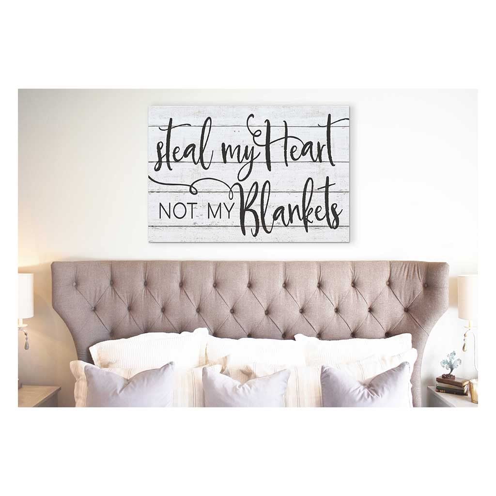 Kindred Hearts 34x23 Inch Whitewash Black 'Steal My Heart Not Blankets' Wall Sign - Rustic Farmhouse Decor for Bedroom, Living Room & Wedding Gift