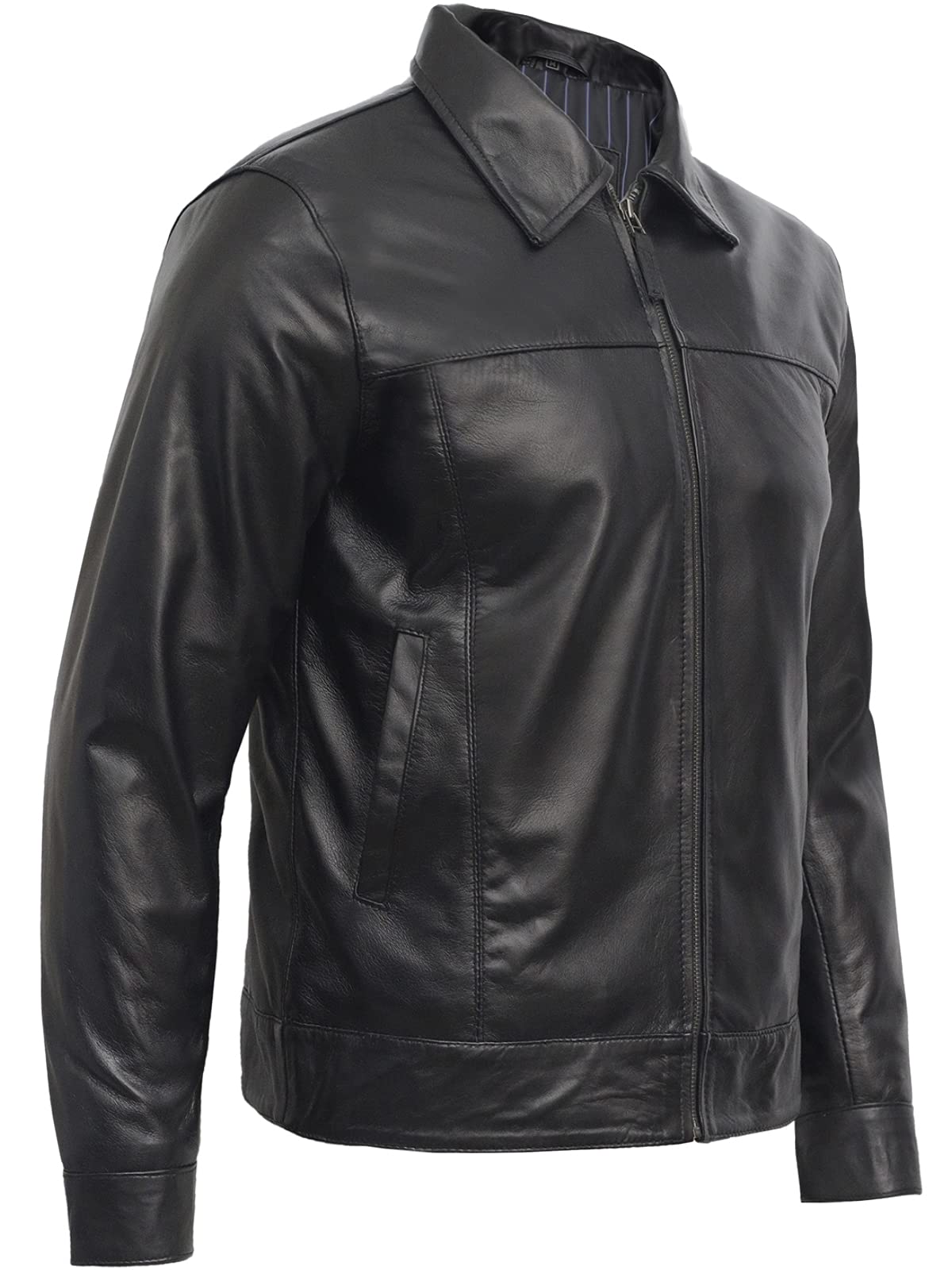 BRANDSLOCK Men's Genuine Leather Biker Jacket - 100% Real Black Leather Bomber Jacket for Motorcycle Riding, Casual Wear & Outdoor Adventures
