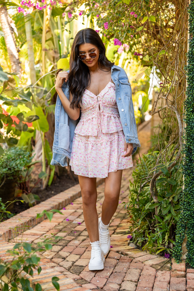 Pink Multi Floral Ruffle Tank and Skirt Set for Women - Summer Floral Outfit for Beach Vacation, Party & Casual Wear