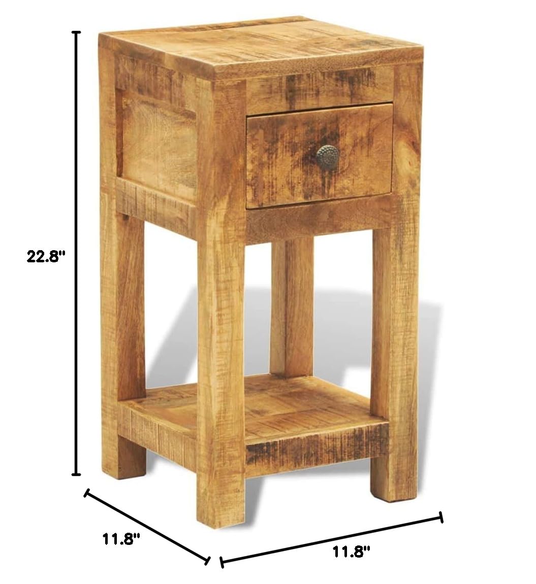 SKM Solid Mango Wood Nightstand with 1 Drawer - Bedside Table for Bedroom, Living Room & Office Furniture