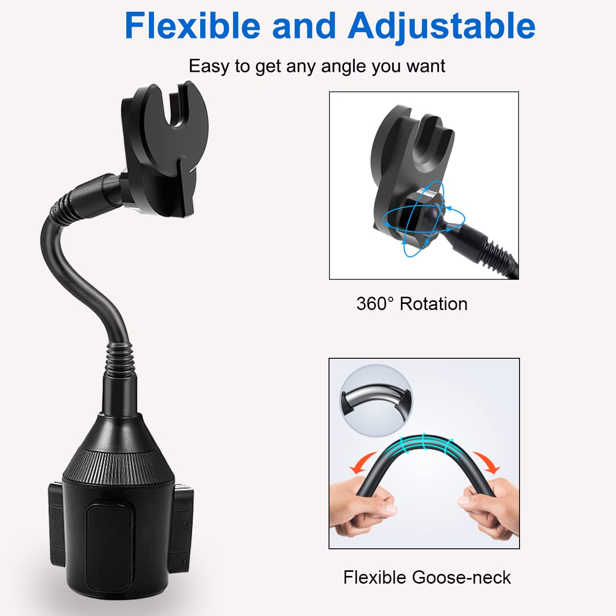 Pop Socket Car Phone Holder - Flexible Gooseneck Cup Holder Mount Compatible with iPhone, Samsung & All Smartphones - Perfect for Hands-Free Driving, GPS Navigation & Road Trips