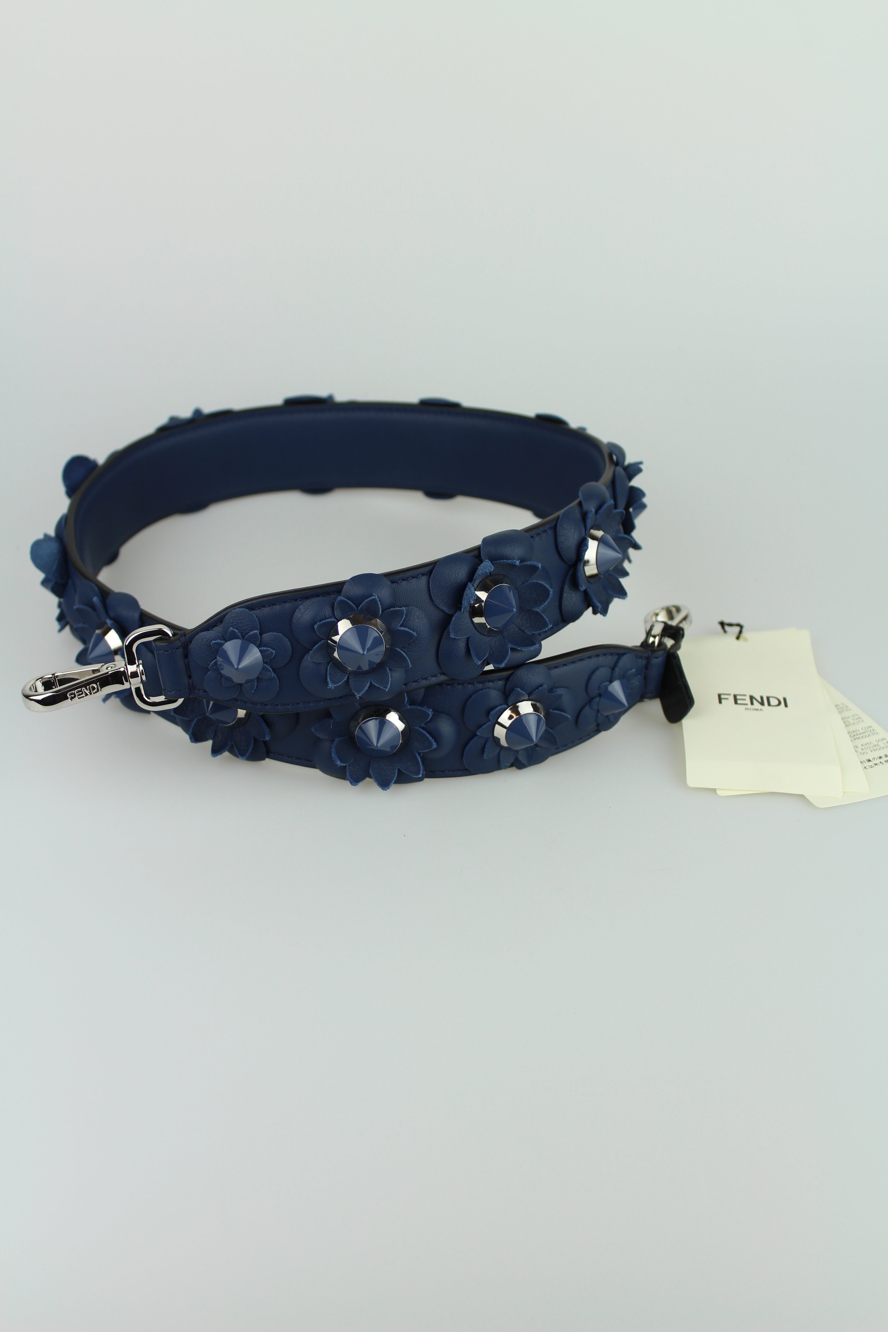 Fendi Blue Leather Shoulder Bag with Floral Design - Perfect for Women's Fashion, Daily Use & Travel Accessories