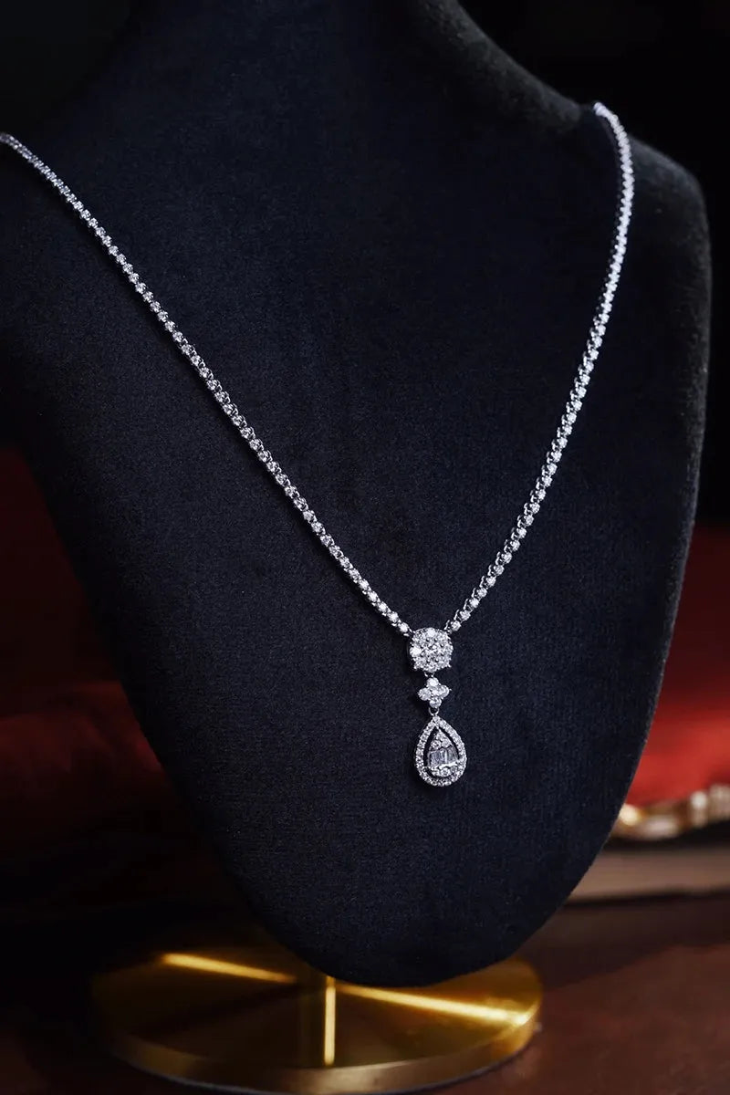 18K White Gold Diamond Necklace for Women - 3.0 Carat Real Natural Diamond Drop Pendant Wedding Jewelry | Elegant Luxury Gift for Anniversary, Engagement & Special Occasions