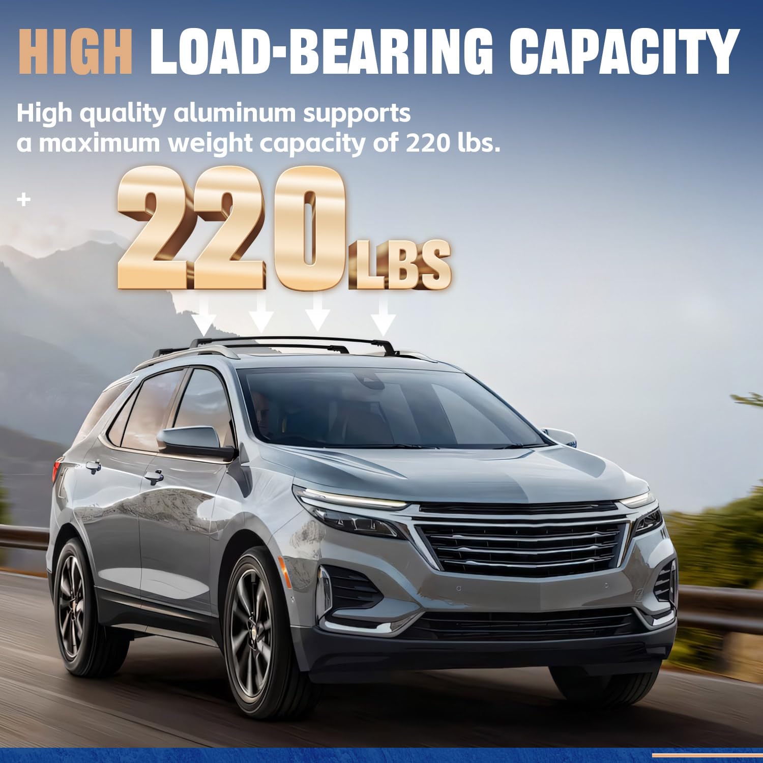 Heavy Duty 220 LBS Roof Rack Cross Bars for Chevrolet Equinox & GMC Terrain (2018-2024) - Black Aluminum Luggage Carrier Bars for SUVs - Perfect for Camping, Road Trips & Outdoor Adventures