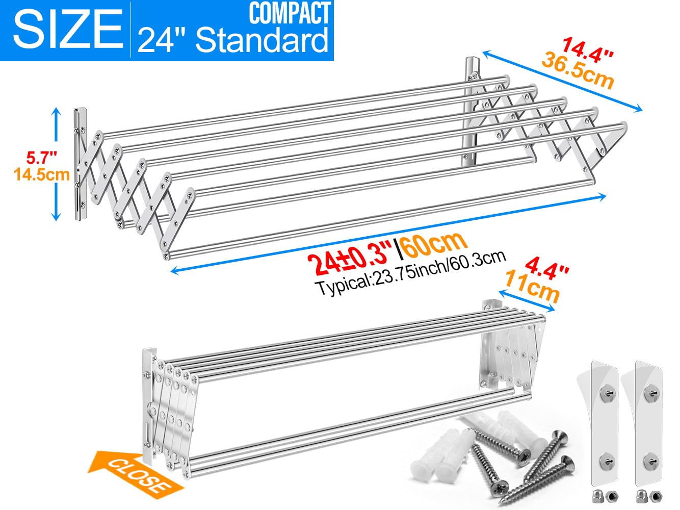 Wall Mounted Retractable Laundry Drying Rack - 24