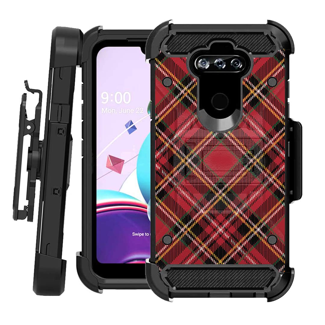 Rugged LG K8X Case with Kickstand & Holster - Heavy Duty Protection for US Cellular (Plaid Red) - Perfect for Outdoor & Work Use
