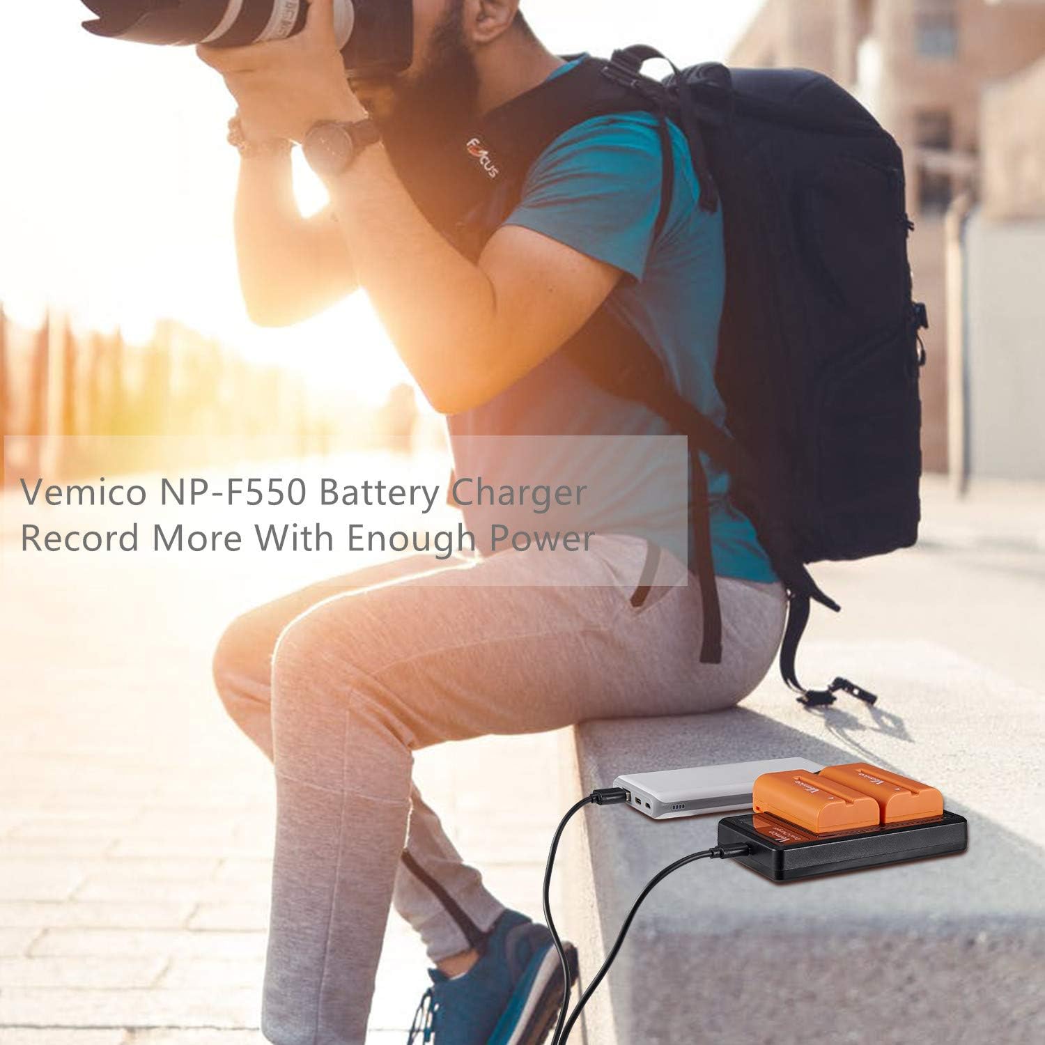 Vemico NP-F550 Battery Charger Kit with 2x 3000mAh NP-F570 Batteries, 2-Slot USB-C Charger for Sony NP-F970/F960/F750/F570/F530/F33 - Perfect for DSLR Cameras, Camcorders & Video Equipment