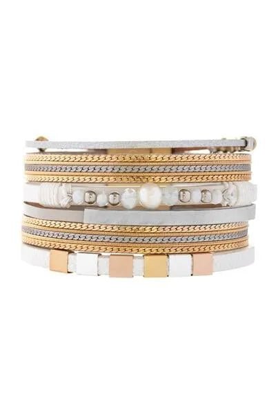 Elegant Metallic Chain Beaded Bracelet for Women - Fashion Jewelry Gift for Birthday, Party & Everyday Wear