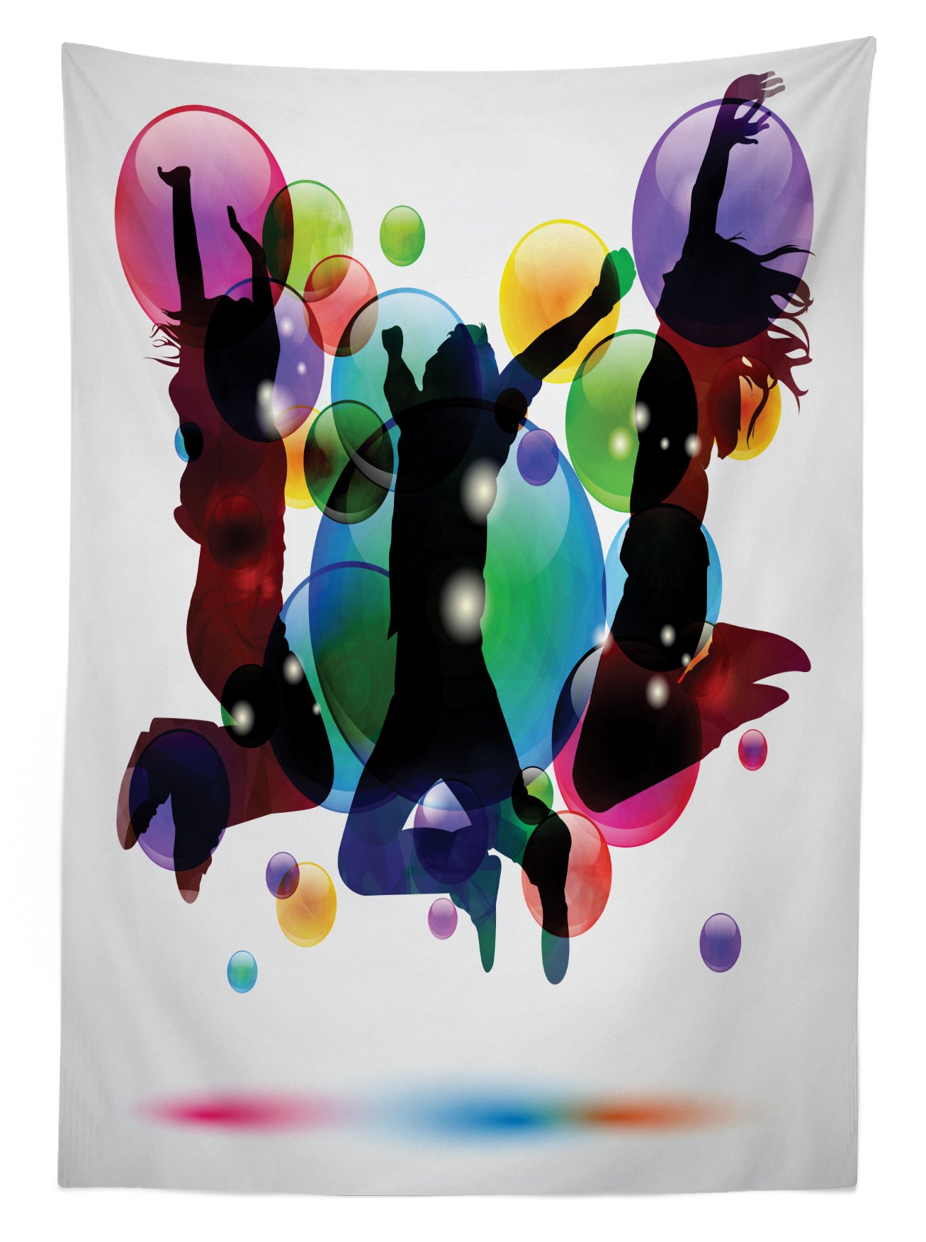 Ambesonne Vibrant Color Youth Tablecloth - Happy Teenagers Jumping with Bubbles Party Design, 60x84 Inch Rectangular Table Cover for Dining Room & Kitchen - Perfect for Birthday Parties, Family Gatherings & Teen Events