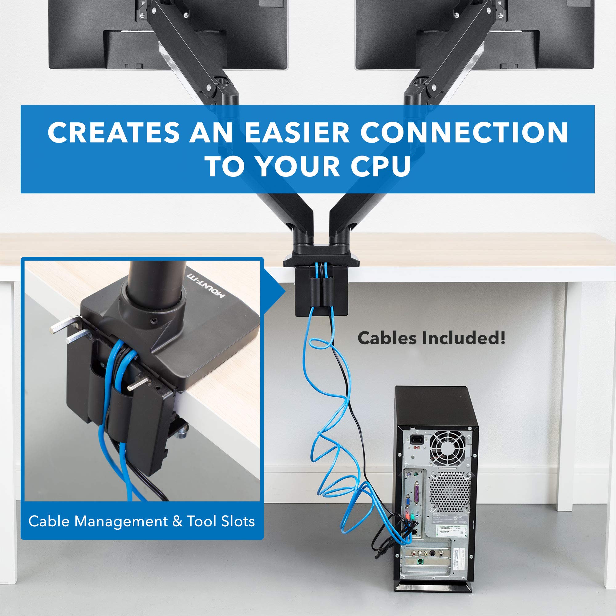 MOUNT-IT! Heavy Duty Dual Monitor Desk Mount Stand with USB 3.0 Ports - 33 lbs Capacity Per Arm, Adjustable Gas Spring, Full Motion Articulating Arms for Computer Screens (17-35 inch VESA Compatible) - Perfect for Home Office, Gaming Setup & Workspace Ergonomics