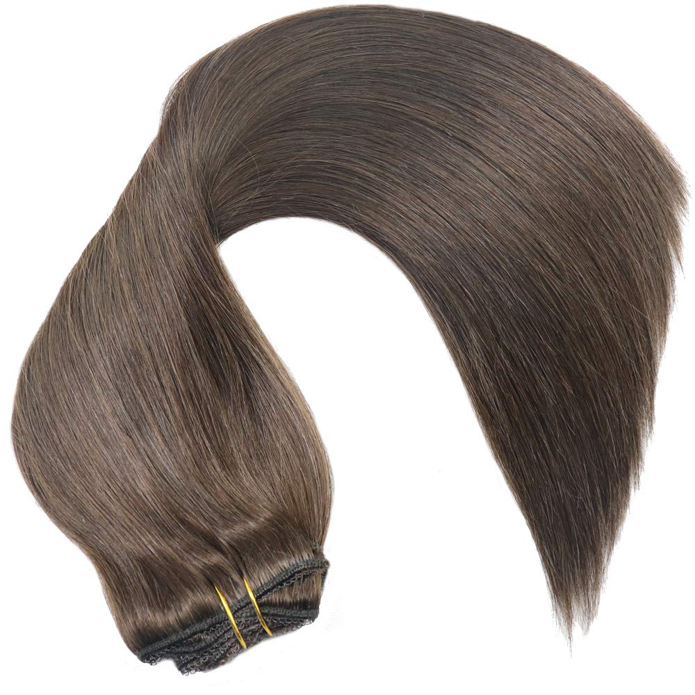 20 Inch Remy Human Hair Extensions Clip In - 120g Dark Brown Double Wefted Lace Front, Silky Soft Straight with Thick Ends | Perfect for Daily Styling, Parties & Special Occasions