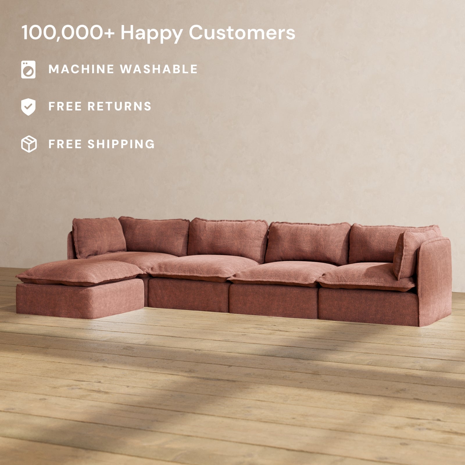 Premium Modular 4-Seater Sectional Sofa in Rich Chestnut Brown | Luxe Fabric Blend | Perfect for Living Rooms, Family Gatherings & Home Theater Setup