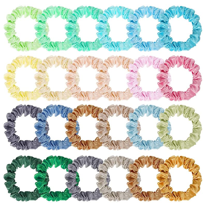 12Pcs Satin Scrunchies Hair Ties - 12 Color Silk Hair Elastics for Women & Girls, Soft Ponytail Holders, Skinny Hair Bands - Perfect for Work, Gym, School & Daily Use (Multicolor)