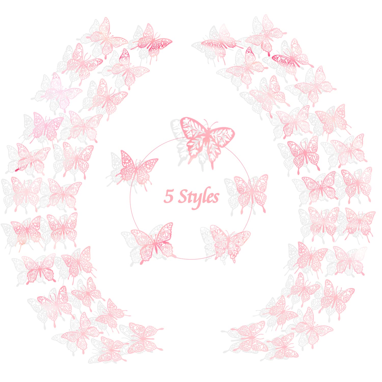 60pcs 3D Pink Butterfly Wall Stickers - Y2K Aesthetic Room Decor for Teen Girls, Dorm Decorations, Birthday Party & Cake Decor | Perfect for Bedroom, Nursery, Wedding, Baby Shower & DIY Crafts