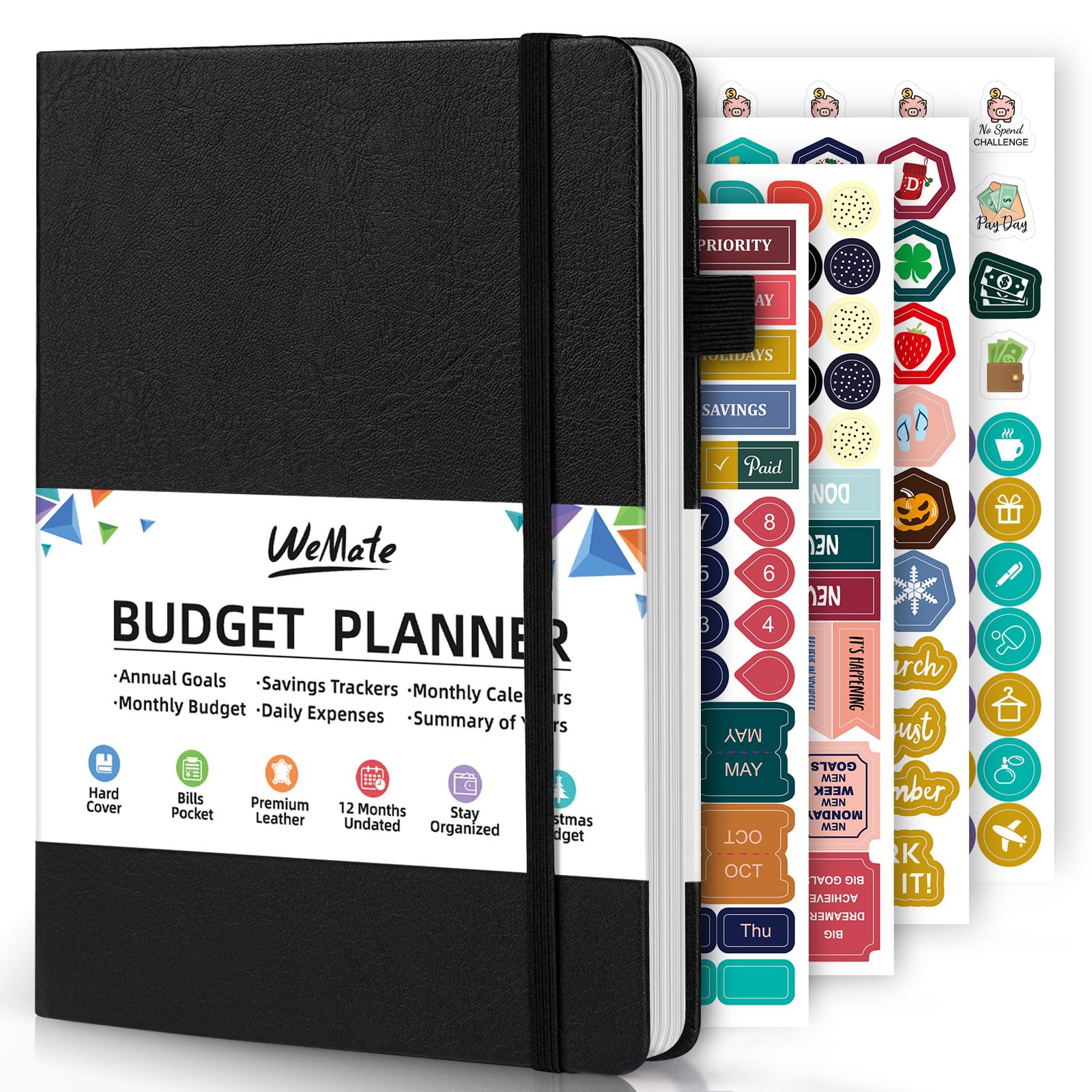 WEMATE 2025 Monthly Budget Planner - Undated Expense Tracker Notebook & Financial Organizer | 12-Month Bill Planner & Account Book for Money Management | Perfect for Personal Finance, Home Budgeting & Savings Goals | A5 Size (Black)