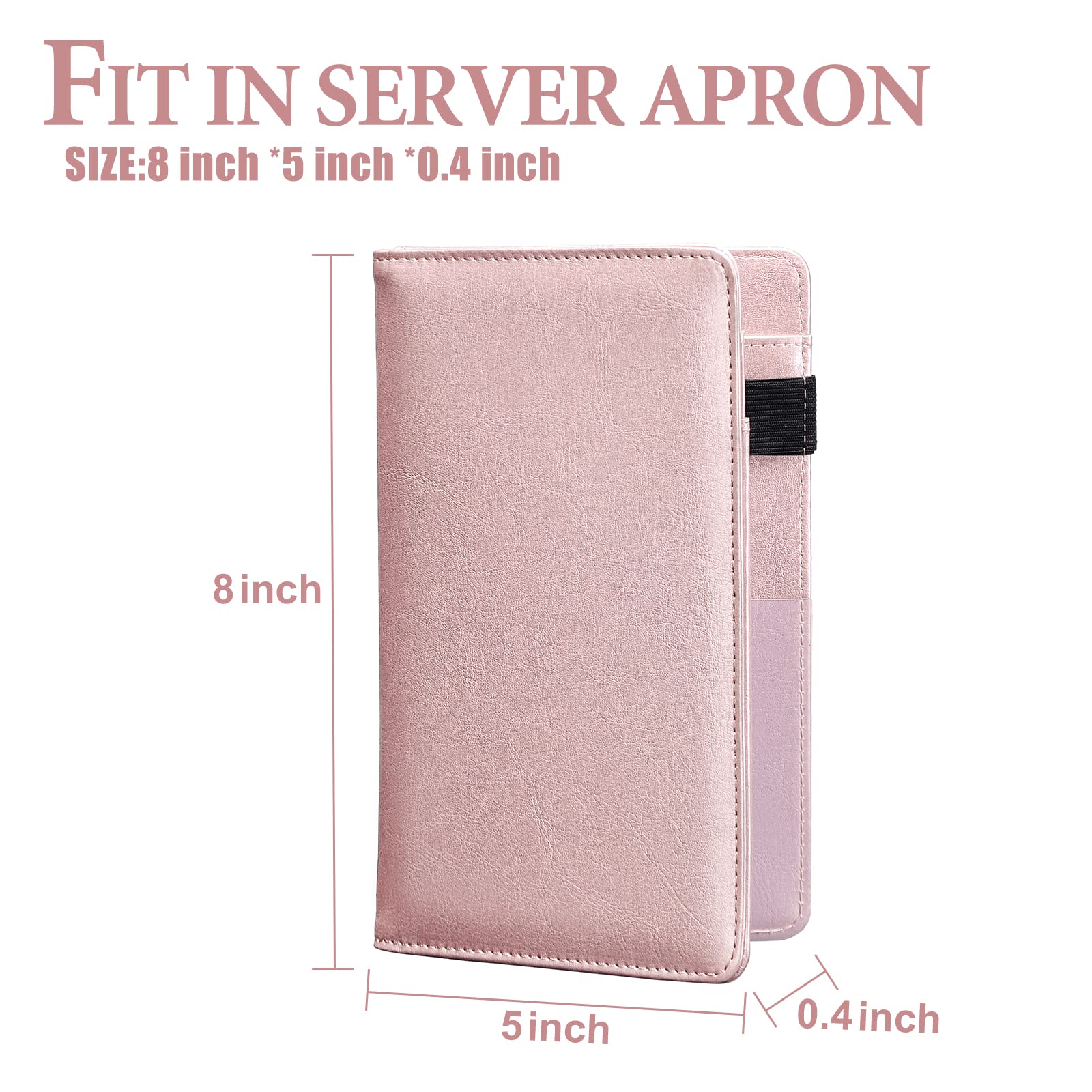 Cute Server Book with Zipper Pocket for Waitress - Rose Gold Organizer for Notes & Tips