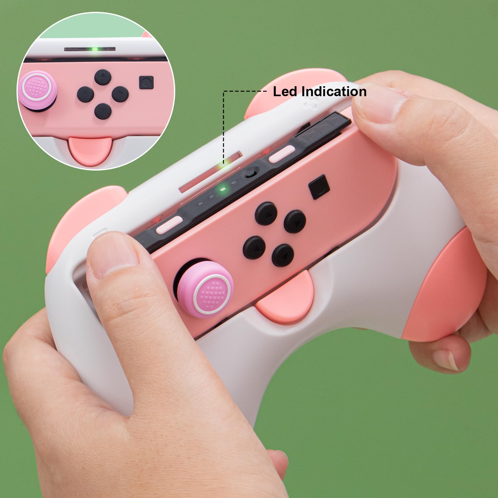 HeatFun Durable Joy-Con Grips for Nintendo Switch - 2 Pack Pink & Yellow Wear-Resistant Handle Kit - Perfect for Gaming, Travel & Long Play Sessions