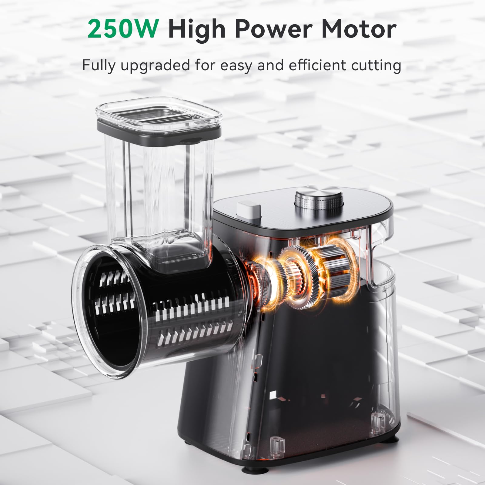 Upgraded 250W Electric Cheese Grater & Slicer - Automatic Shredder for Cheese, Fruits, Vegetables - 5 Blade Salad Maker - Perfect for Pizza Topping, Meal Prep & Healthy Cooking