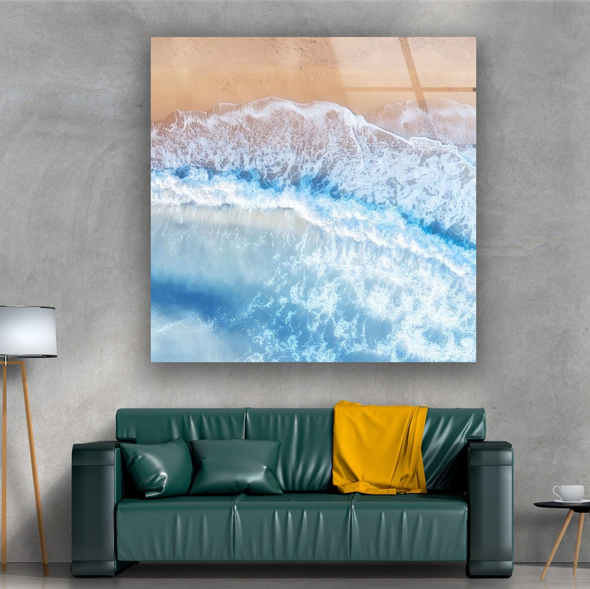 Stunning Aerial View Beach Glass Wall Art - Coastal Home Decor for Living Room, Bedroom & Office - Perfect Gift for Beach Lovers