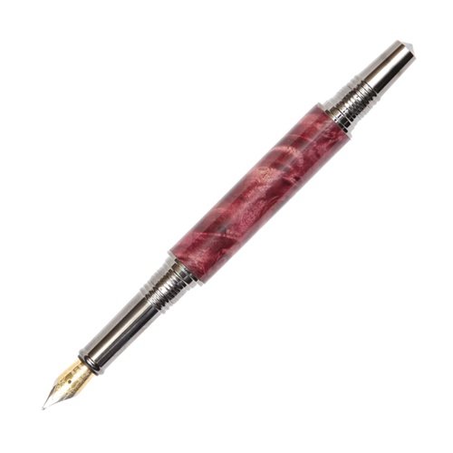 Lanier Art Deco Fountain Pen - Black Titanium & 22kt Gold Trim - Premium Red Maple Burl Wood - Luxury Writing Instrument for Professionals & Collectors - Perfect for Business Signatures, Gift Giving & Calligraphy
