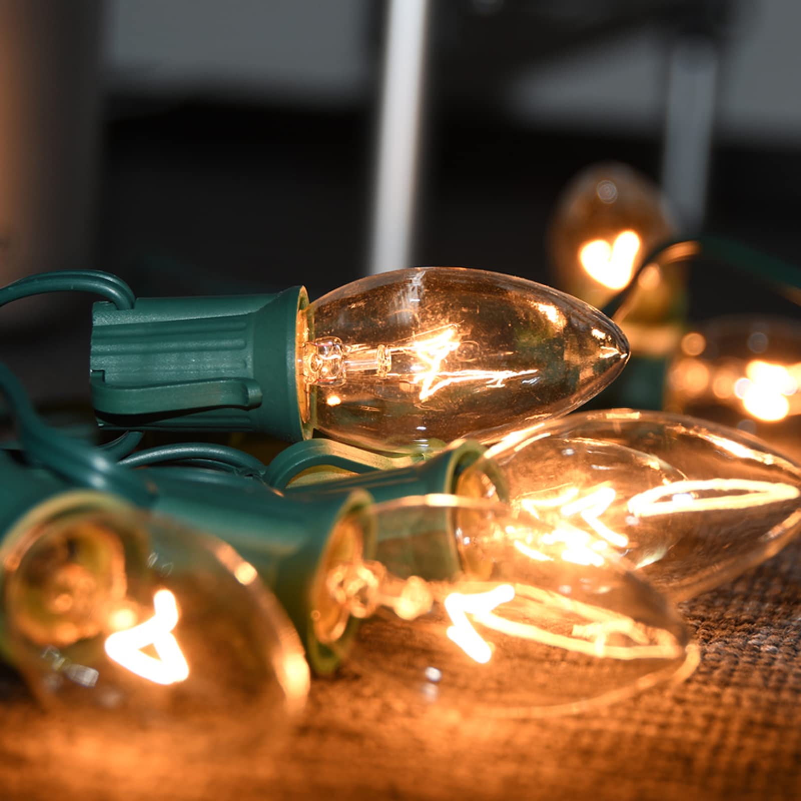 C9 Clear Christmas Lights 25Ft Outdoor String Lights with 26 Bulbs - Green - Waterproof Hanging Roofline Lights for Christmas, Patio, Cafe, Party, Garden & Holiday Decorations