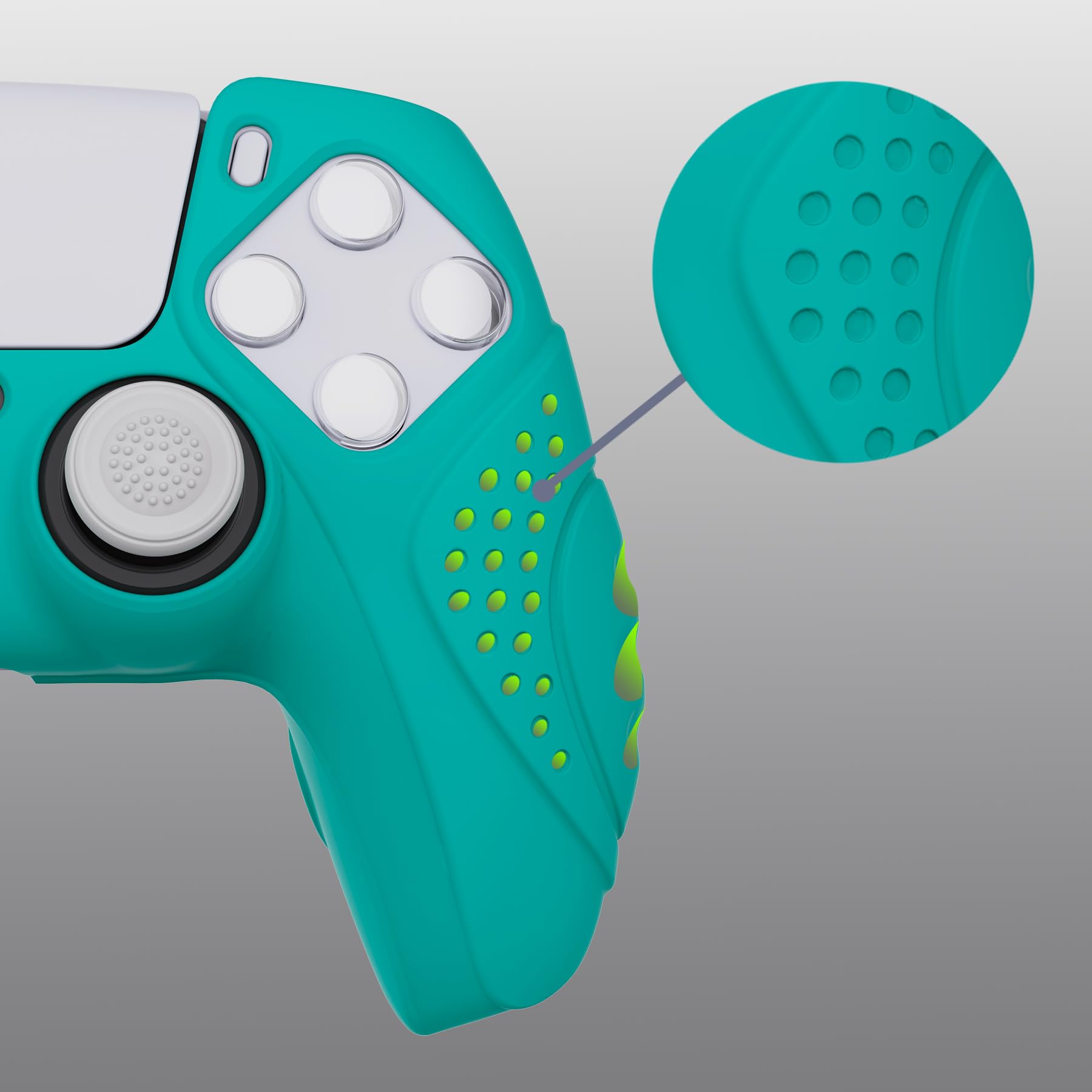 eXtremeRate PlayVital PS5 Controller Skin - Anti-Slip Silicone Cover with Thumb Grip Caps, Protective Guardian Edition (Aqua Green) | Perfect for Gaming, Streaming & Long Play Sessions