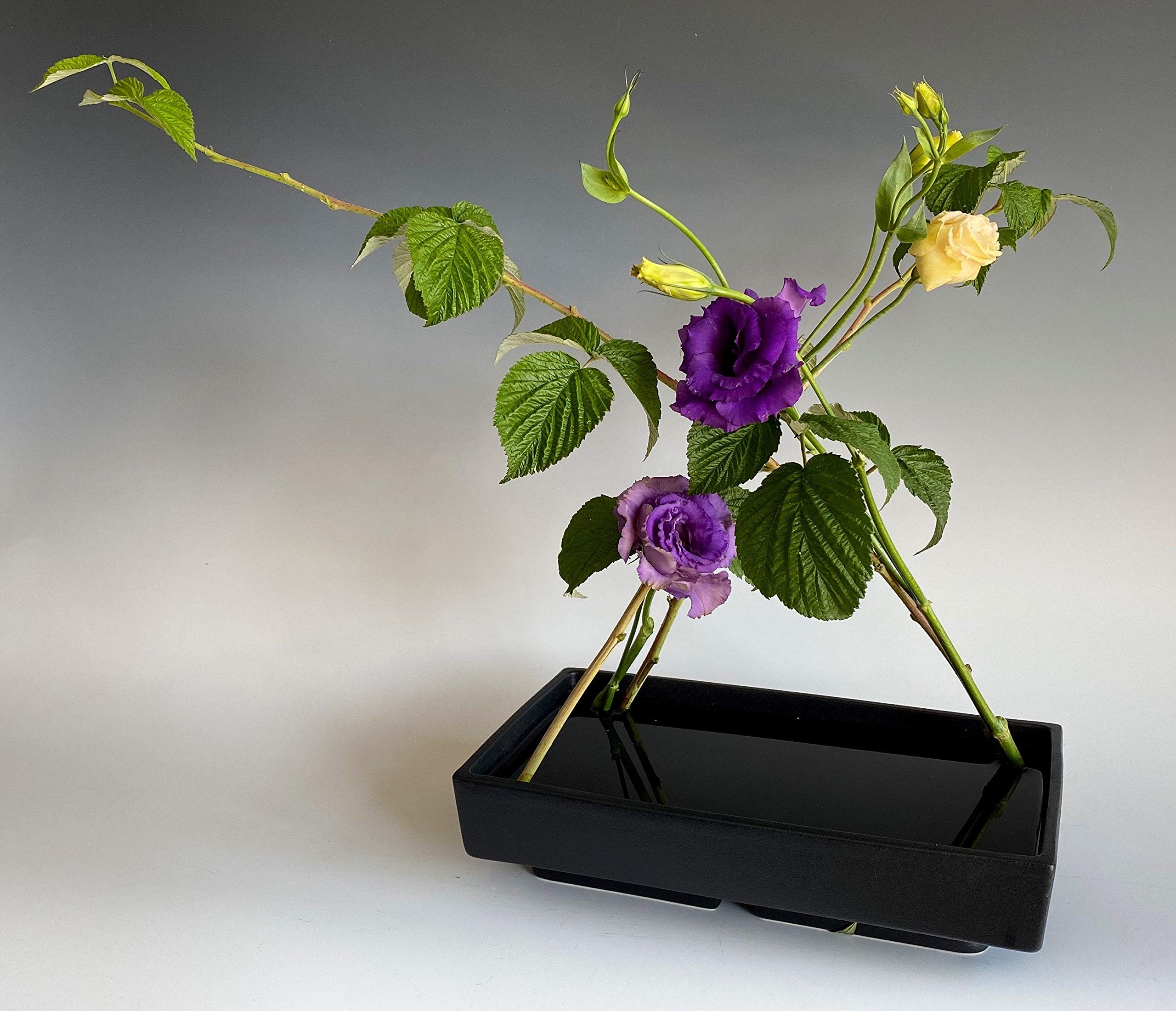Japanese Rectangular Ceramic Suiban Vase for Ikebana - Handcrafted Raised Base Flower Container - Perfect for Home Decor, Zen Meditation & Japanese Tea Ceremony