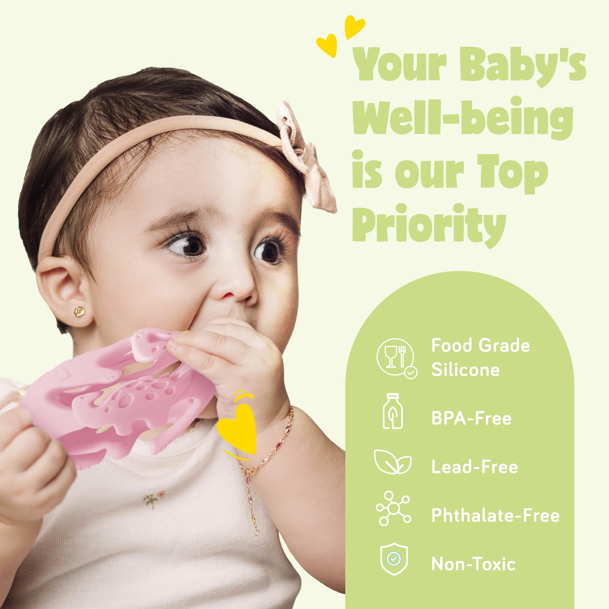 Dinosaur Baby Teething Toys - BPA-Free Silicone Sensory Toys for Infants 0-18 Months | Soft, Lightweight & Easy to Clean | Textured Chew Toy for Soothing Sore Gums | Perfect for Home, Daycare & Travel (Peach Pink)