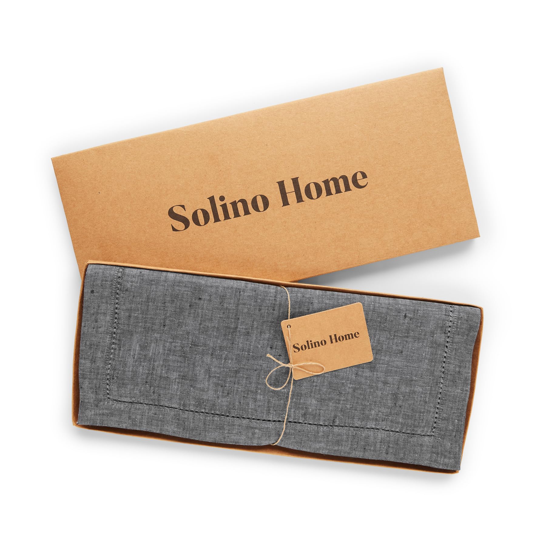 Solino 100% Linen Table Runner 14x60 Inch - Charcoal Grey for Coffee & Dresser Tables