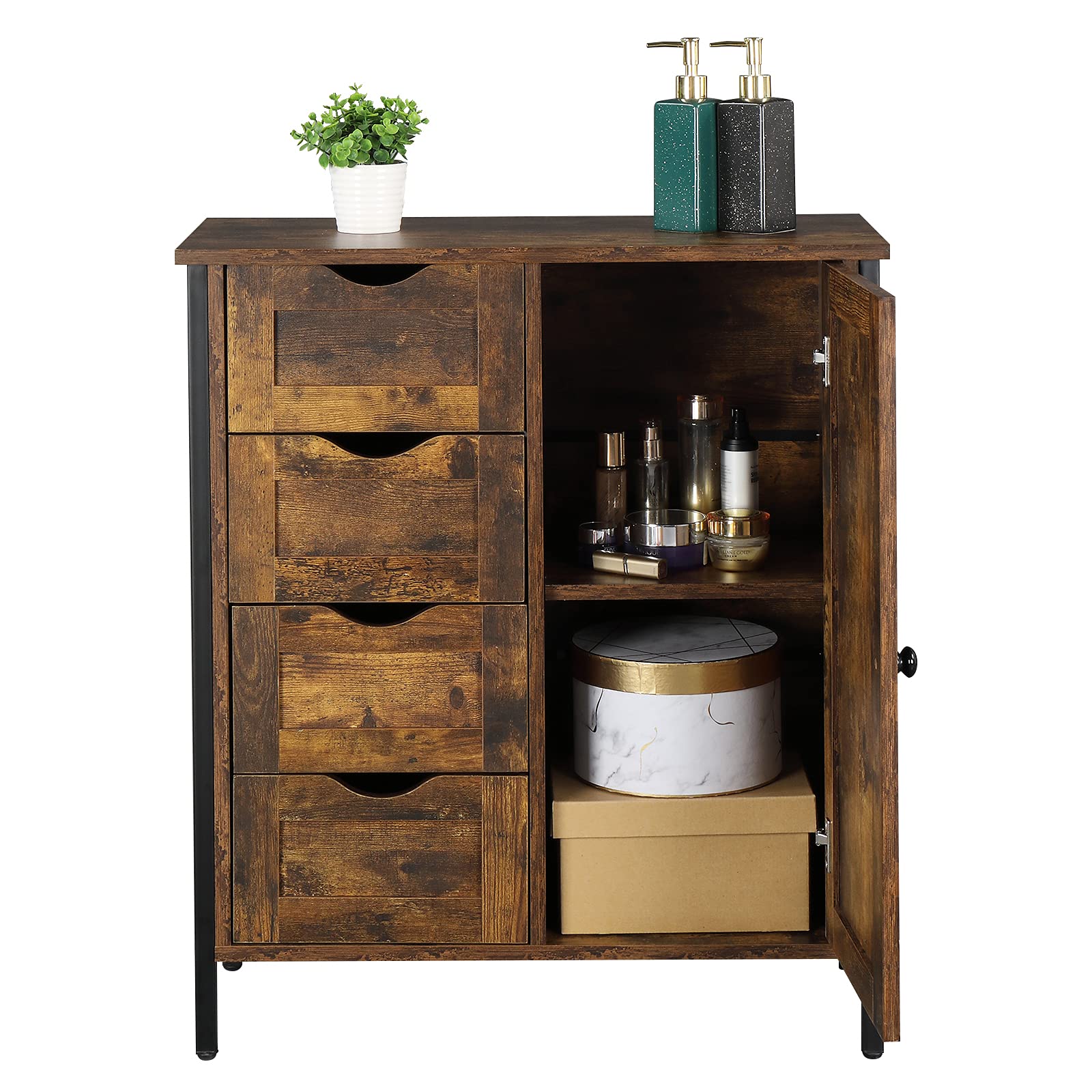 BCGUANG Bathroom Storage Cabinet - Freestanding Floor Cabinet with 4 Drawers & 1 Door, Steel-Wood Structure for Kitchen & Bathroom Organization | Perfect for Small Spaces, Apartments & Home Storage Solutions