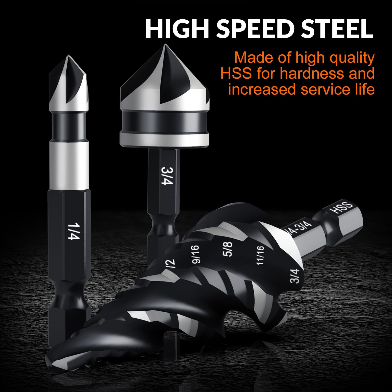 THINKWORK 5-Piece High-Speed Steel Step Drill Bit Set & 5-Piece Countersink Bit Kit with Storage Box - Perfect for Metal, Aluminum, Wood & Plastic Drilling | Ideal for DIY Projects, Home Repairs & Professional Metalworking