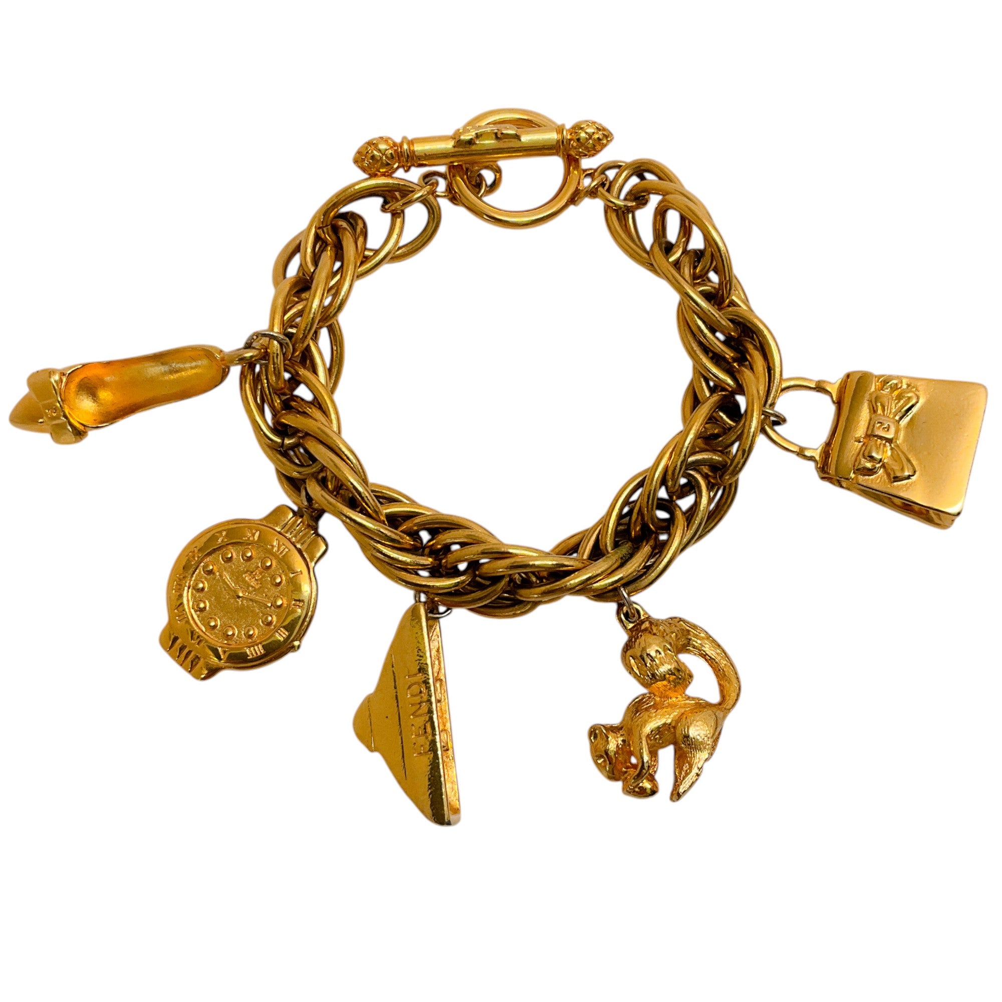 Fendi Vintage Gold Plated Charm Bracelet for Women - Elegant Fashion Jewelry Gift for Birthday, Anniversary & Special Occasions