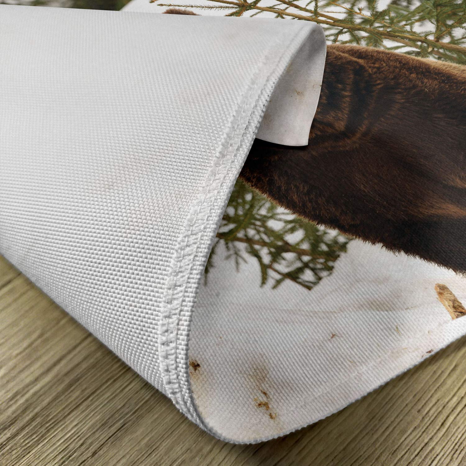 Lunarable Nature Place Mats Set of 4 - Wild Grizzly Bear in Snowy Winter Forest Design, Washable Fabric Table Mats for Dining Room, Standard Size Dark Brown - Perfect for Holiday Dinners, Cabin Decor & Wildlife Themed Parties